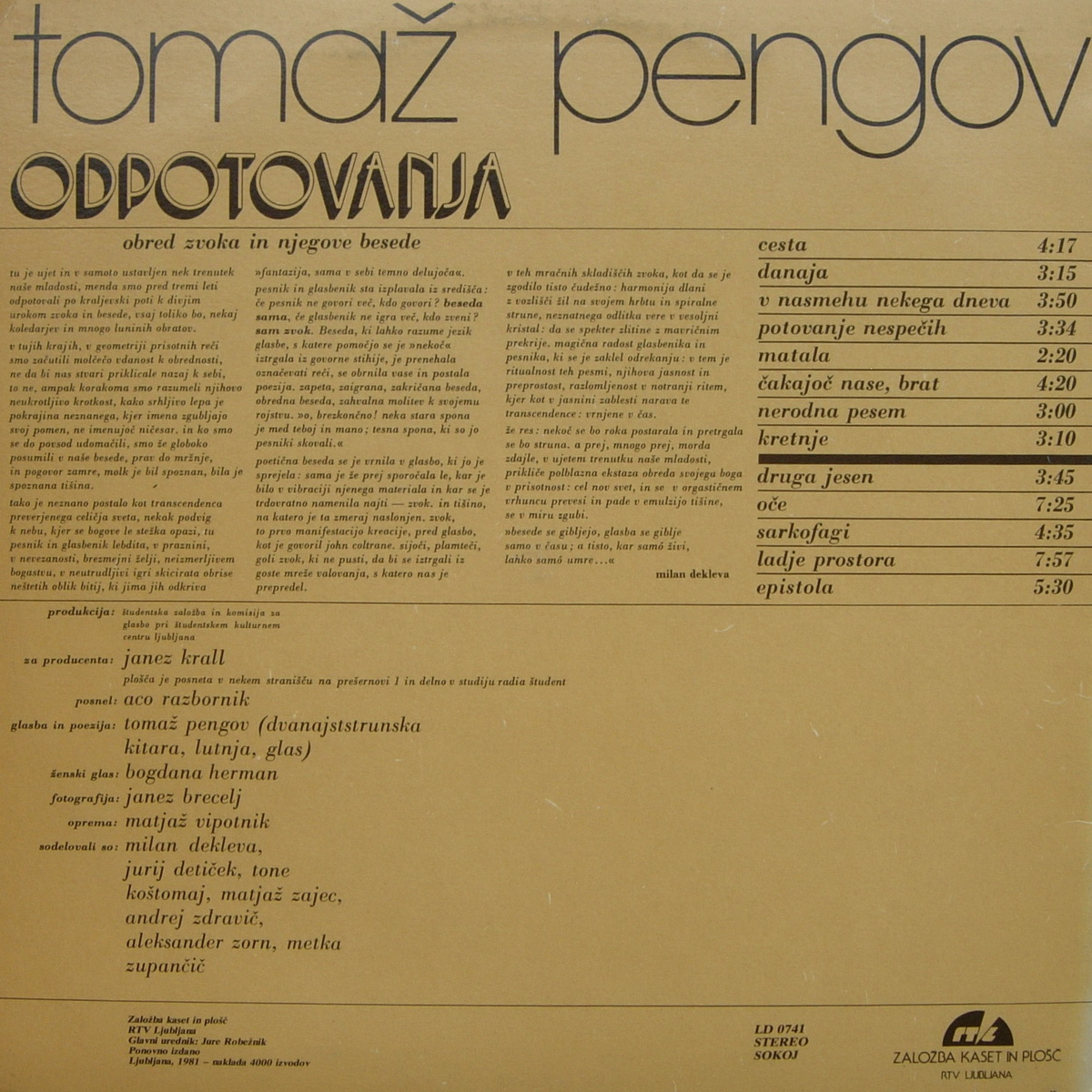 Tomaz Pengov 1973 Odpotovanja b